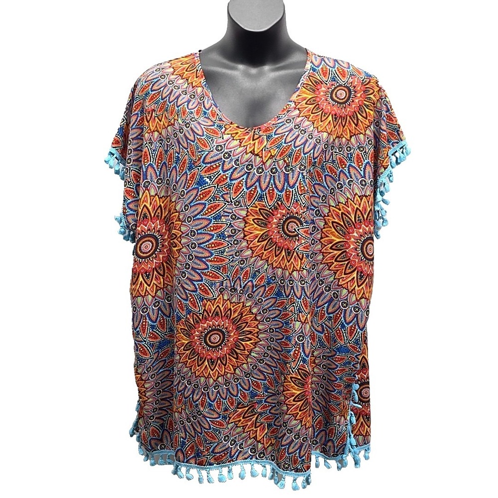 Yincra Colorful Paisley Tassel Poncho Tunic Top Boho Swim Cover Up sz C‎